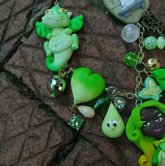 Green and Yellow Fantasy Charm Necklace - Picture 6 of 7